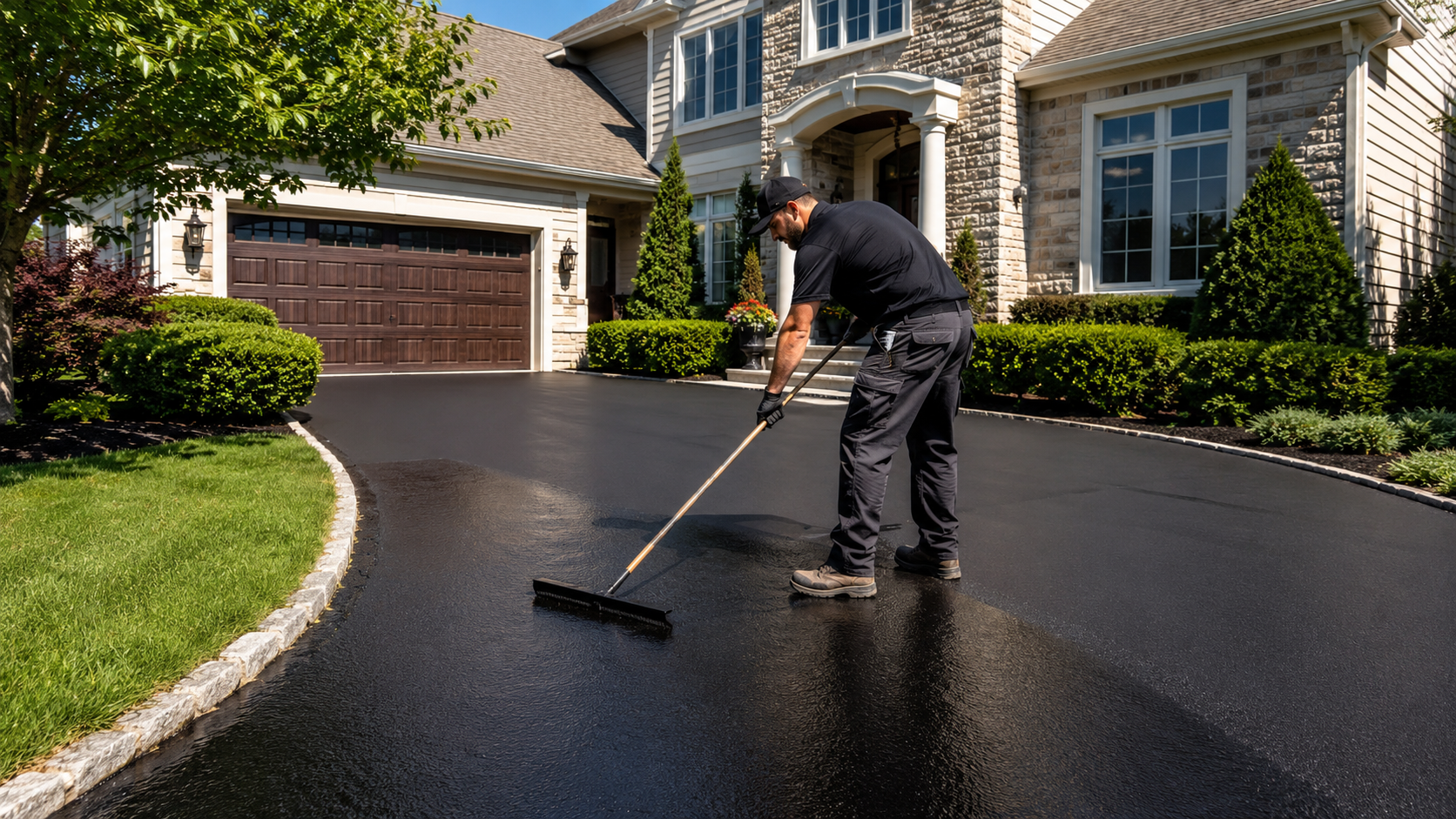 Home exterior with sealed driveway