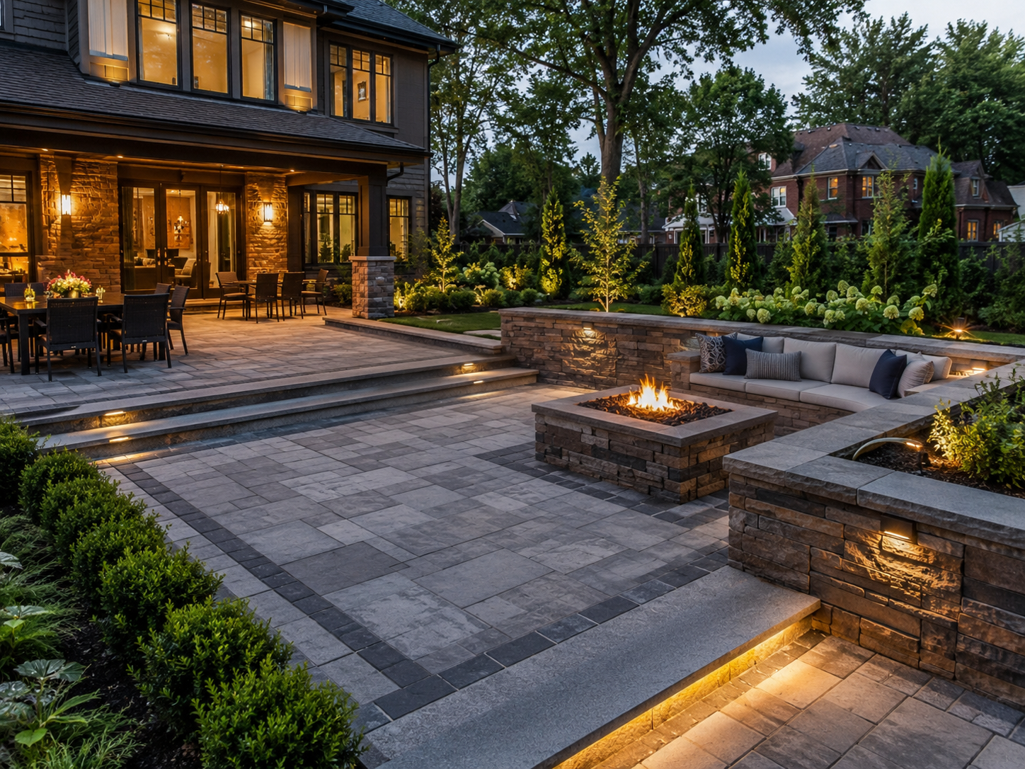 Stone patio with outdoor seating
